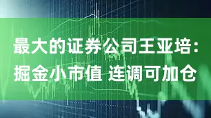 最大的证券公司王亚培:掘金小市值 连调可加仓